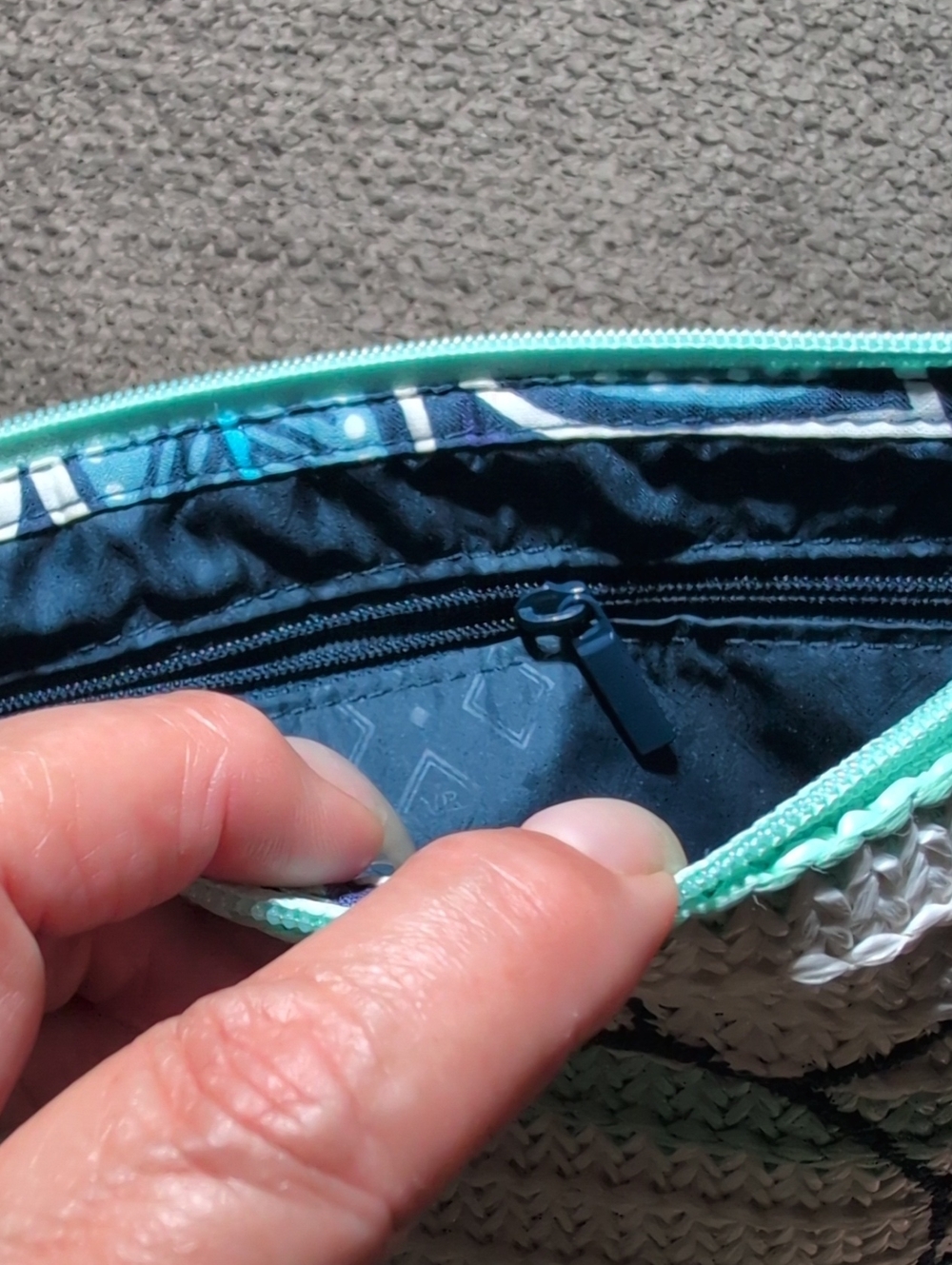 Vera Bradley White and Mint Striped Crochet Wristlet With Turtle Design. - Picture 4 of 4